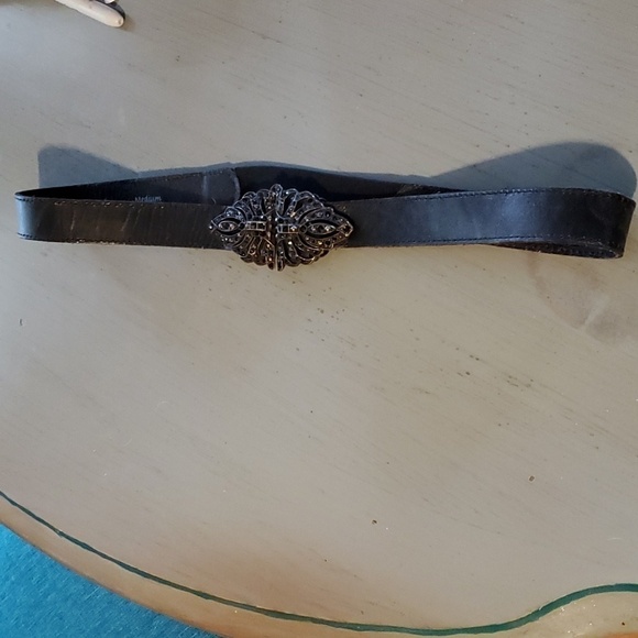 Fossil Black Leather Belt With stretch Large metal Black Beaded Sparkle Buckle M main image 11